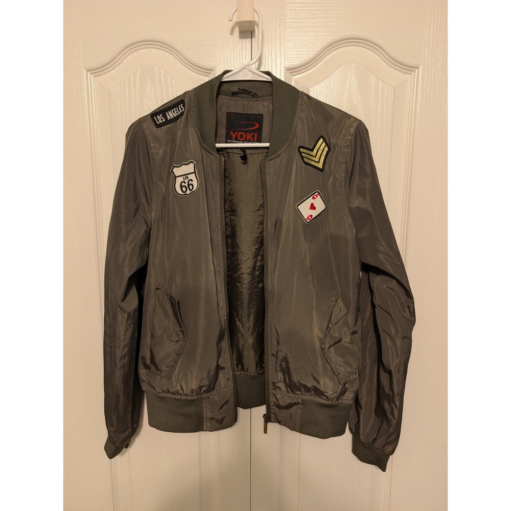 Yoki Olive Green Patchwork Bomber Jacket size large